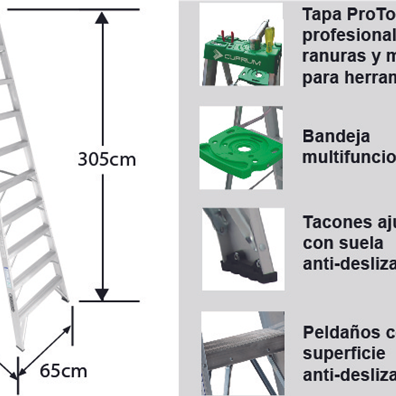 ESCALERA ALUMINIO TIJERA 10 PELDAÑOS 3.05 M. CUPRUM 4