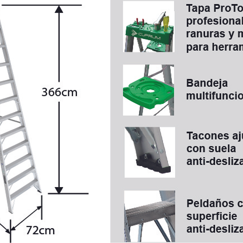 ESCALERA ALUMINIO TIJERA 12 PELDAÑOS CUPRUM 2