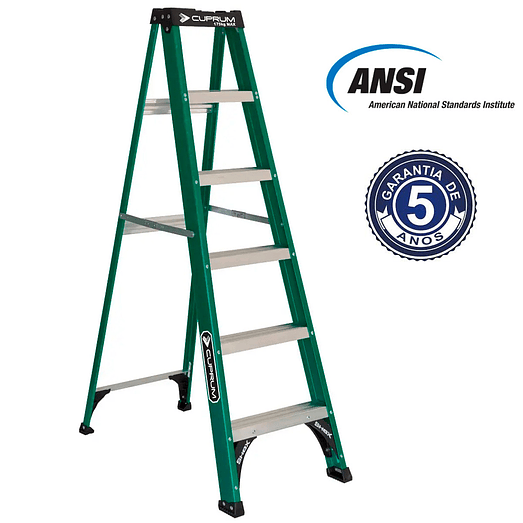 ESCALERA FIBRA VIDRIO TIJERA 6 PELDAÑOS 1.86 MTS 175 KG CUPRUM 2