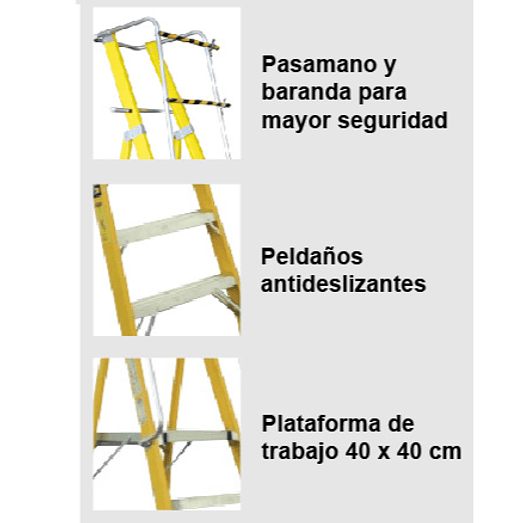ESCALERA FIBRA VIDRIO PLATAFORMA 4 PELDAÑOS CON BARANDA DOBLE 4