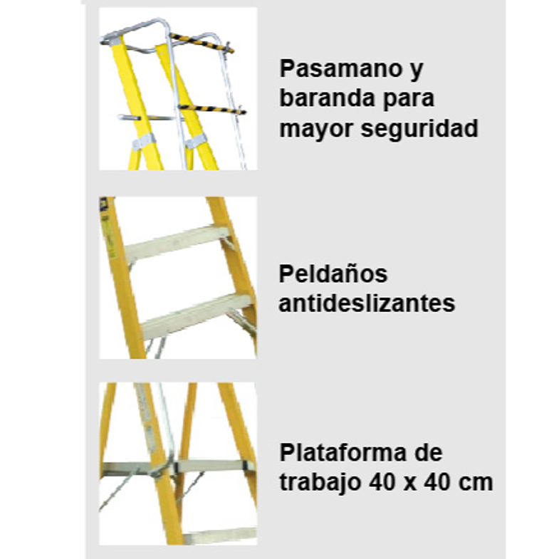 ESCALERA FIBRA VIDRIO PLATAFORMA 4 PELDAÑOS CON BARANDA DOBLE 4