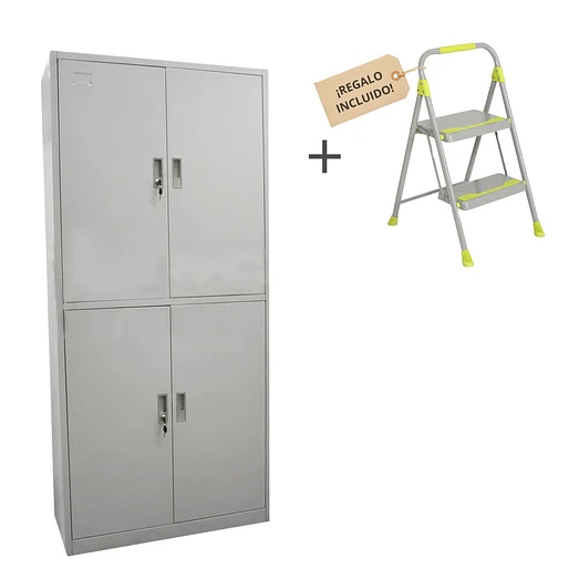 KIT MAX ORDEN: ESTANTE METÁLICO 4 PUERTAS + PISO ESCALERA CUPRUM GRATIS 1