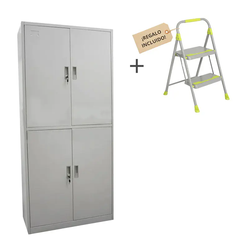 KIT MAX ORDEN: ESTANTE METÁLICO 4 PUERTAS + PISO ESCALERA CUPRUM GRATIS 1