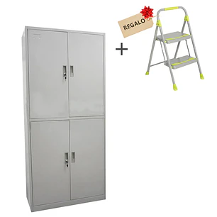 KIT MAX ORDEN: ESTANTE METÁLICO 4 PUERTAS + PISO ESCALERA CUPRUM GRATIS