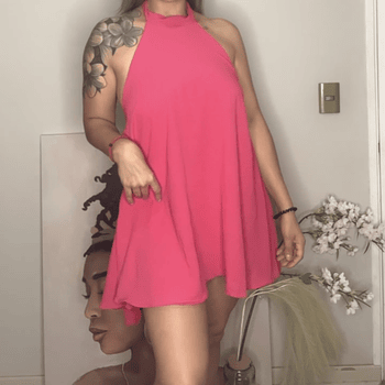 VESTIDO SHORT CAMPANA FUCSIA