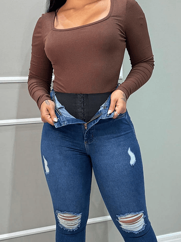 JEANS CON FAJA SKINNY AZUL