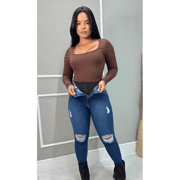 JEANS CON FAJA SKINNY AZUL 4