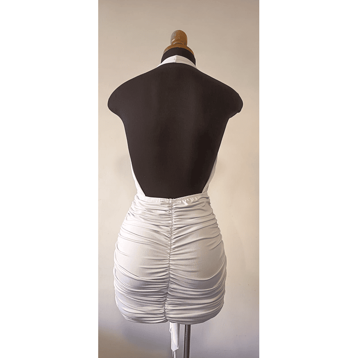 VESTIDO CORTO NEGRO BLANCO Y CAFE  CON BROCHE DE FLOR  6