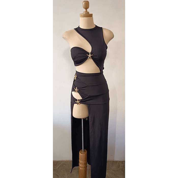 VESTIDO NEGRO BRASILEÑO  ESTRELLA MODELO CUT OUT CON ABERTURAS  1