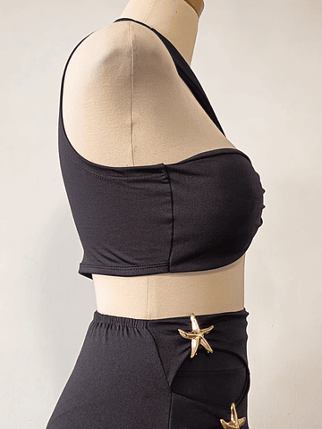 VESTIDO NEGRO BRASILEÑO  ESTRELLA MODELO CUT OUT CON ABERTURAS 