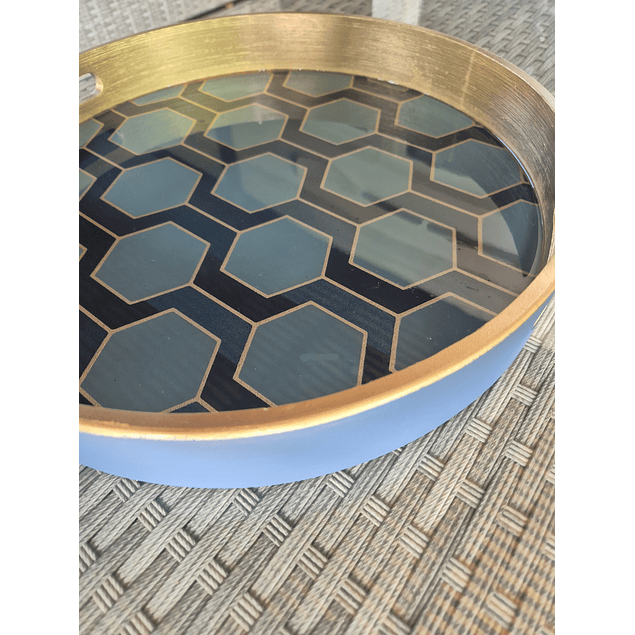 Bandeja redonda rombos azul