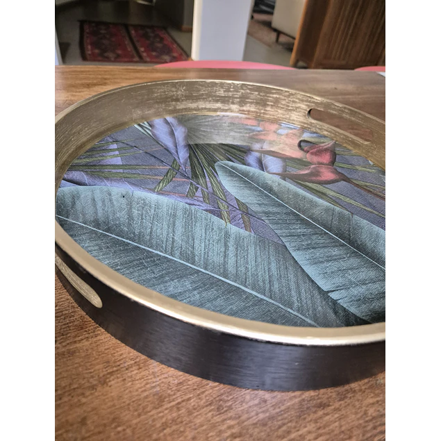 Bandeja redonda  negra fondo selva