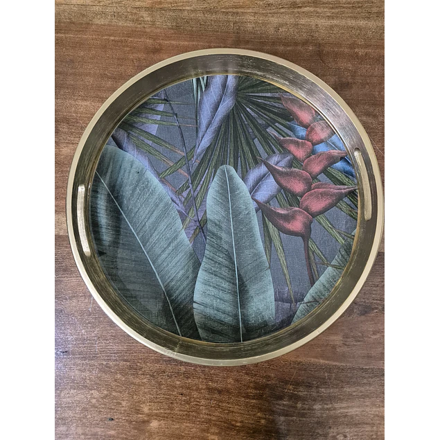 Bandeja redonda  negra fondo selva