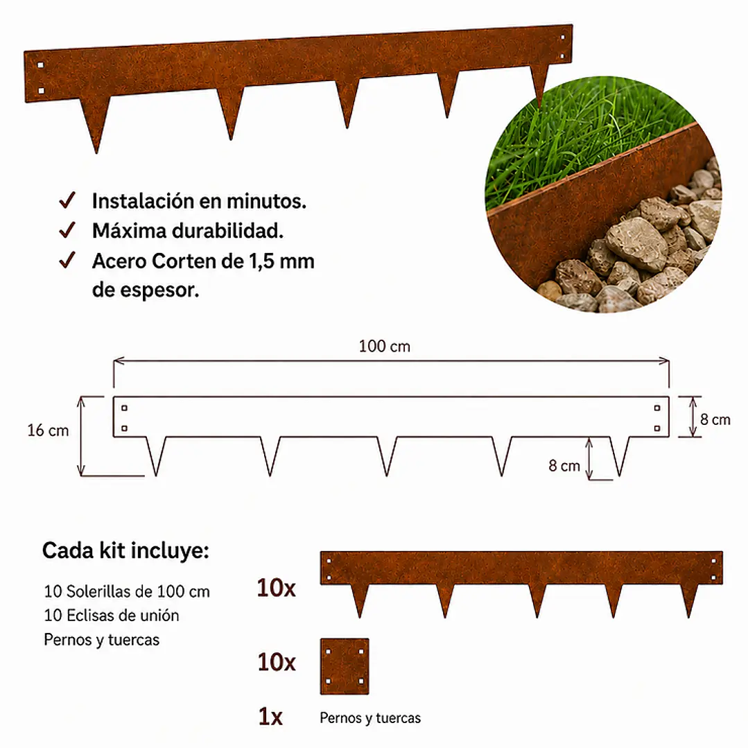 Pack Solerilla CORTEN / bordura jardín 10 metros - entrega inmediata  3