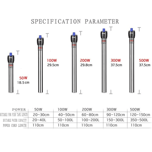 Sobo Termocalefactor acero 300w Acuario/Tortuguero.