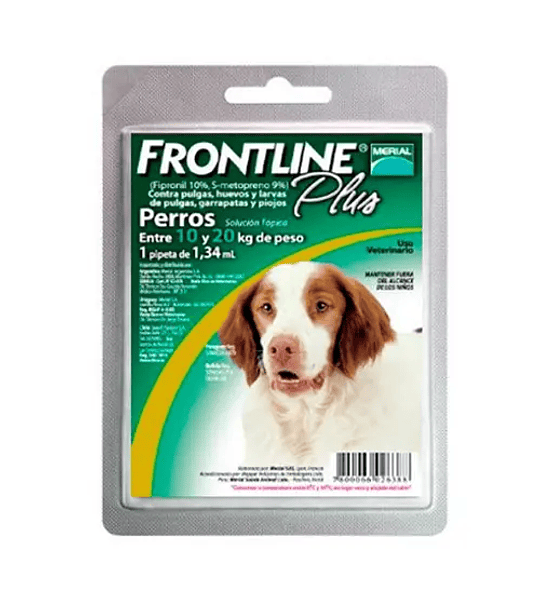 FRONTLINE PLUS PIPETA PERRO DE 10 a 20 KG PULGAS GARRAPATAS PIOJOS