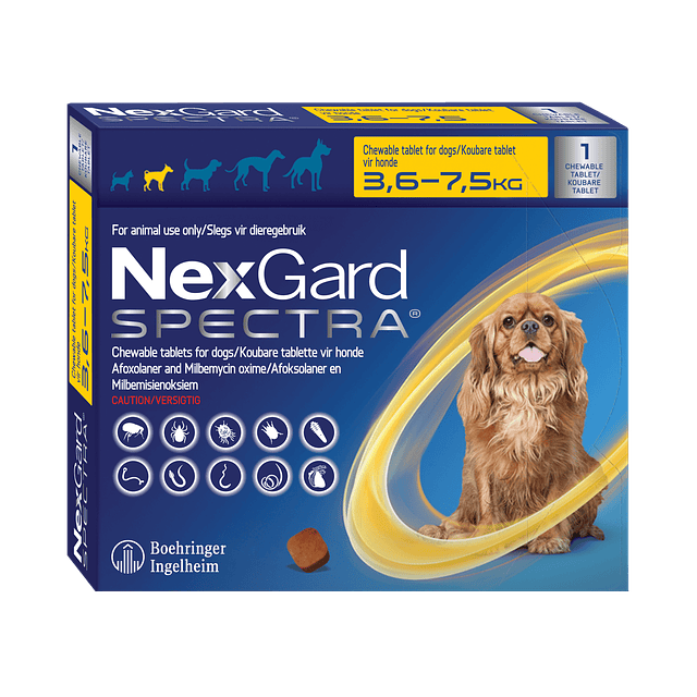 NexGard Spectra, Antiparasitario interno y Externo Perros de 3,6 a 7,5 Kg