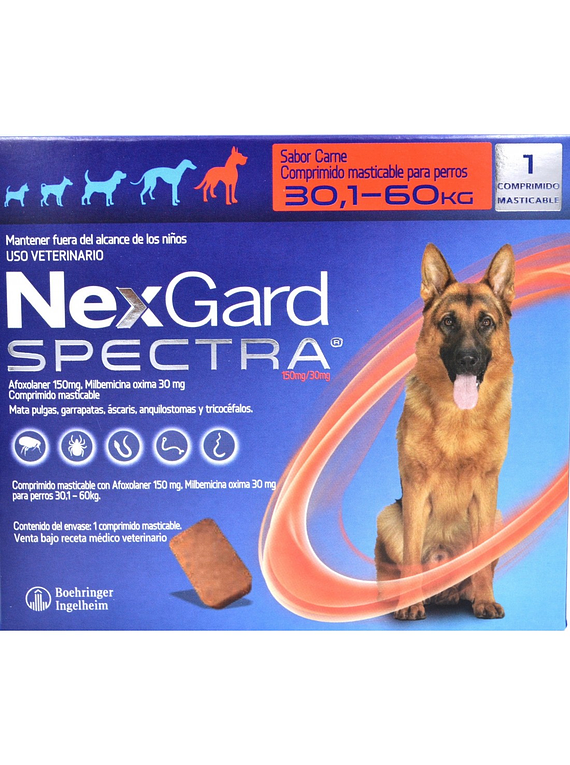 NexGard Spectra, Antiparasitario interno y Externo Perros de 30,1 a 60 Kg