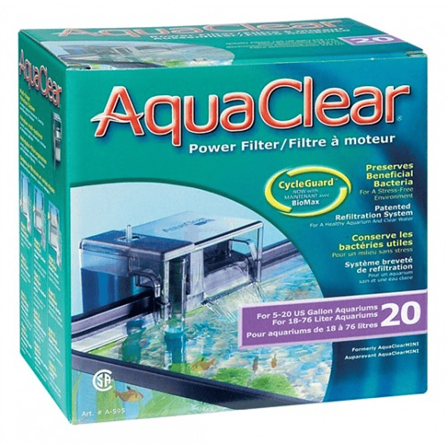 AquaClear Filtro Mochila #20 Acuarios de hasta 76 lt 