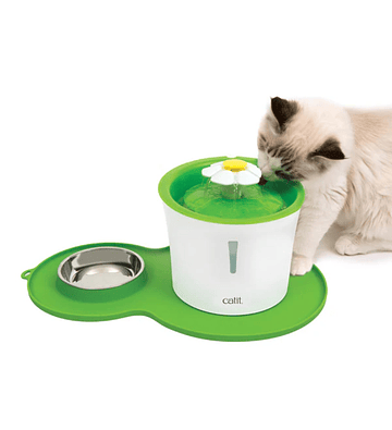 Catit Combo Fuente Bebedera para Gatos 3 lt con Alfombra y Plato