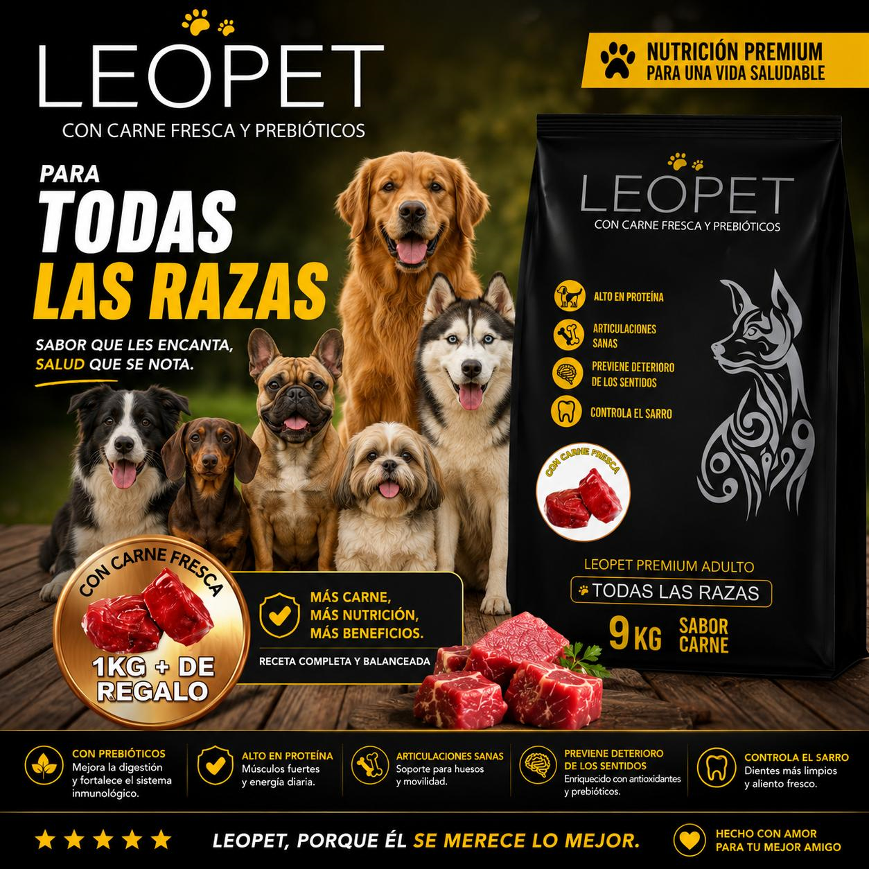 LeoPet Alimento Premium Todas las Rasas 9kg + 1kg 3