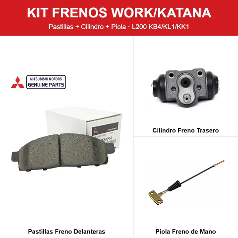 Kit Frenos WORK/KATANA 2006-2023 — Pastillas + Cilindro + Piola L200 KB4/KL1/KK1
