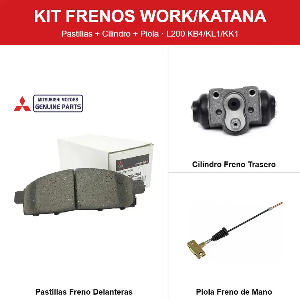 Kit Frenos WORK/KATANA 2006-2023 — Pastillas + Cilindro + Piola L200 KB4/KL1/KK1 1