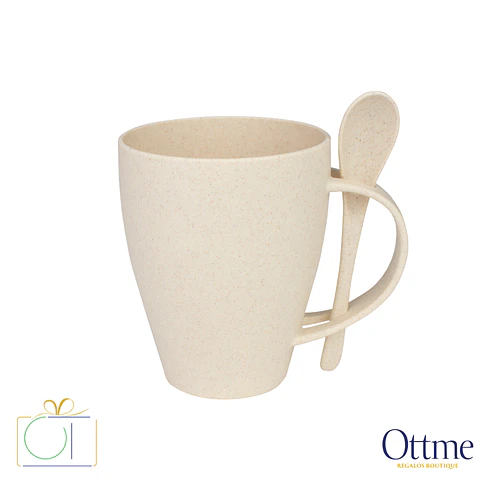 Mug de Caña de Trigo con Cuchara 400cc Personalizable