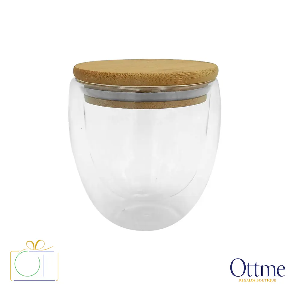 Taza Doble Vidrio COLOMBIA 250cc con Bambú Personalizable 1