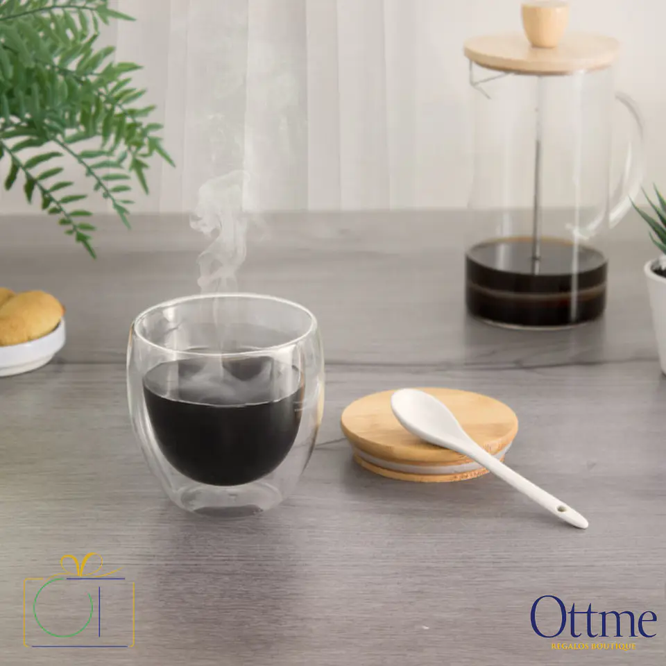 Taza Doble Vidrio COLOMBIA 250cc con Bambú Personalizable 3