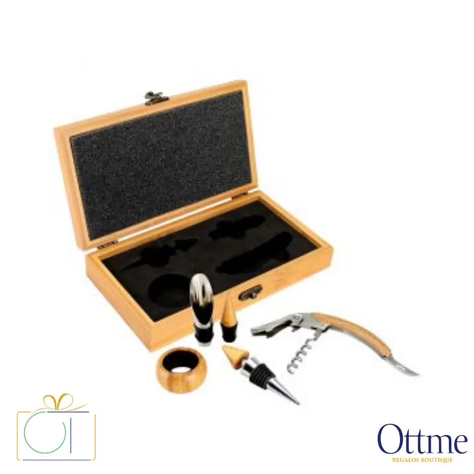 Set de Vino de Bamboo 4 Accesorios Personalizable 3
