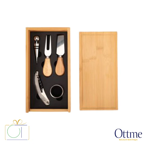 Set Wine & Cheese FUTRONO de Bamboo 6en1 Personalizable