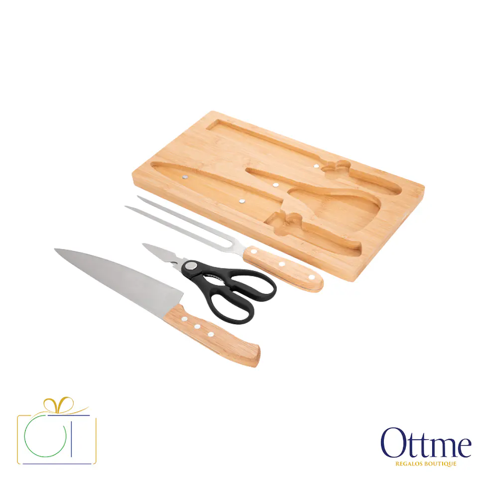 Set de Asado BBQ BISTEC con Tabla de Bambú Personalizable 2