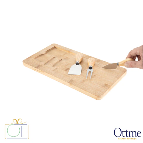 Tabla de Quesos CHEDDAR con Utensilios de Bambú Personalizable