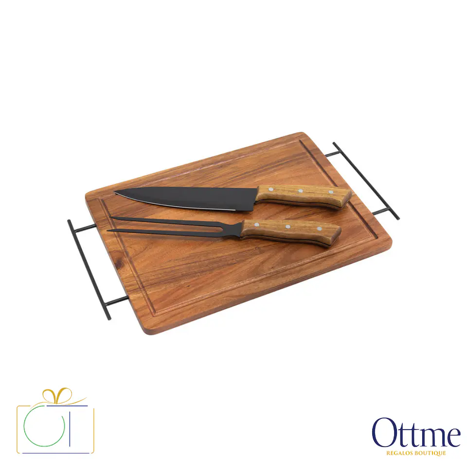 Set de Asado BBQ BRANGUS Tabla Acacia Personalizable 1