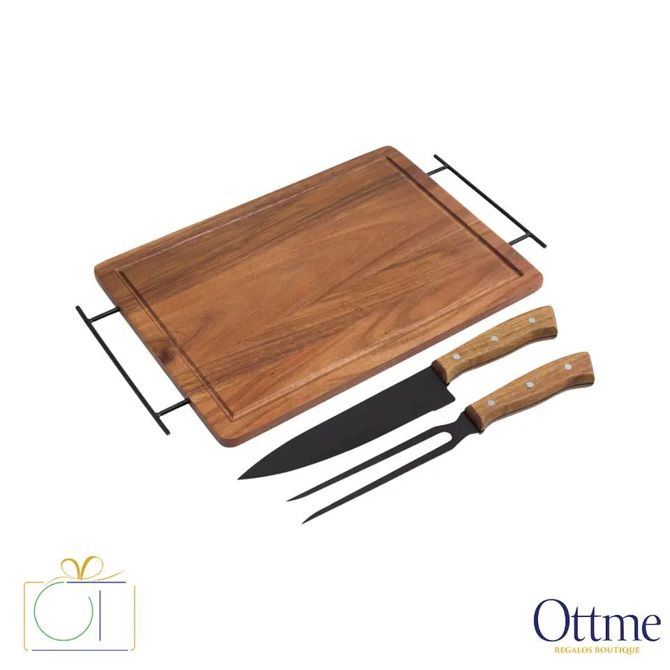 Set de Asado BBQ BRANGUS Tabla Acacia Personalizable 2