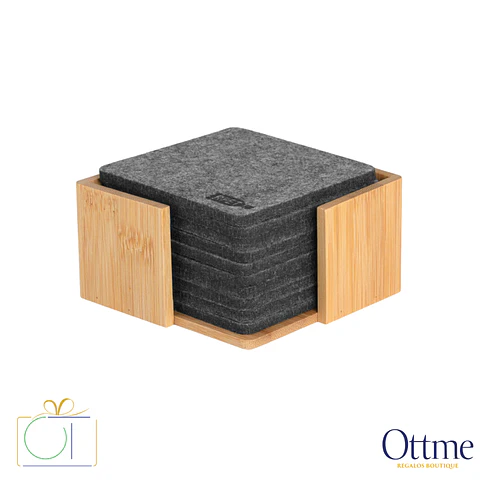 Set de 10 Posavasos RPET KOSTER con Soporte Bambú Personalizable