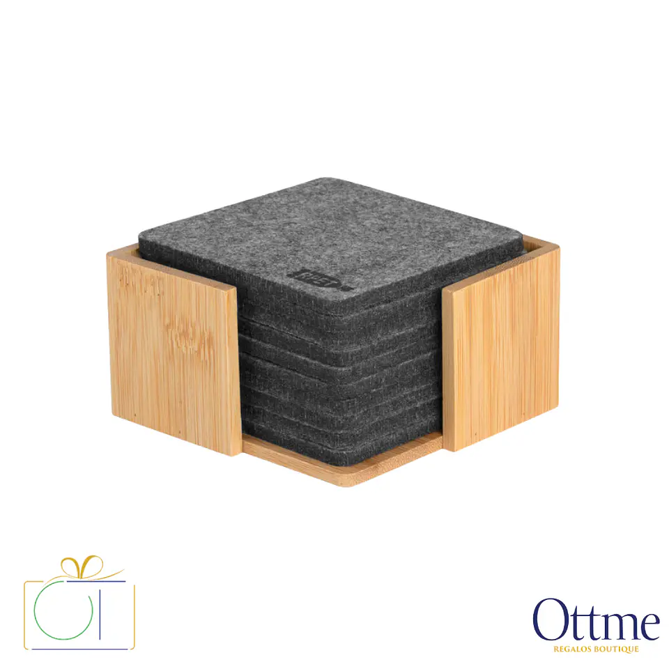 Set de 10 Posavasos RPET KOSTER con Soporte Bambú Personalizable 1