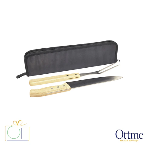 Set de Asado BBQ GRILL Cuchillo y Tenedor en Estuche Personalizable