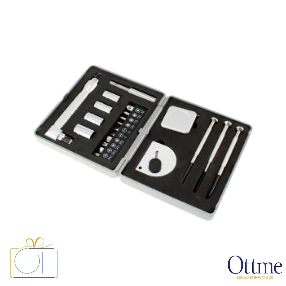 Set de 21 Herramientas Caja Plástica Plateada Personalizable 3