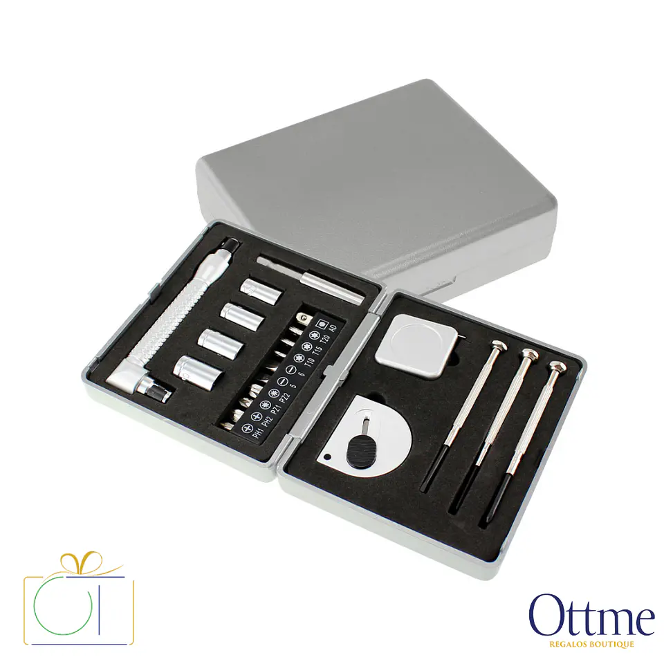 Set de 21 Herramientas Caja Plástica Plateada Personalizable 1