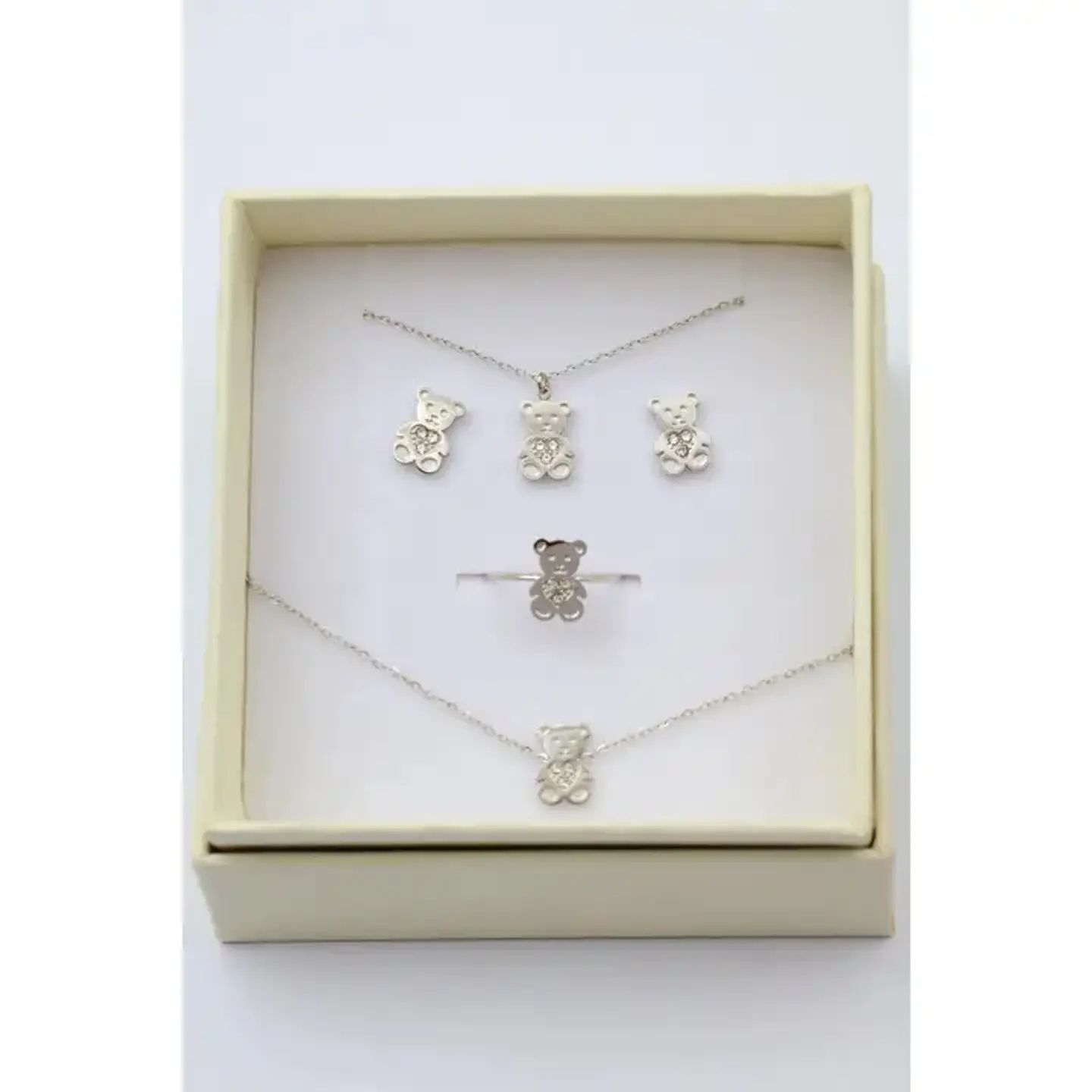 Conjunto - Caixa - Aço Inoxidável (colar+pulseira+ brincos+ anel) 1