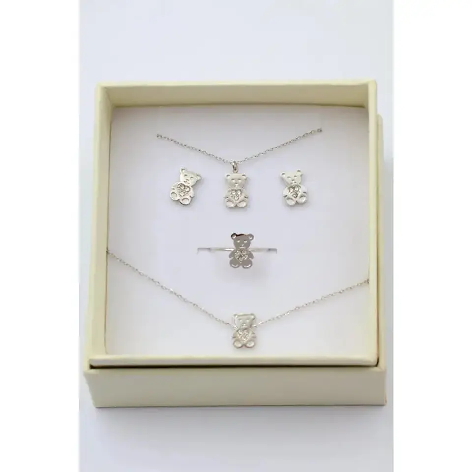 Conjunto - Caixa - Aço Inoxidável (colar+pulseira+ brincos+ anel) 1