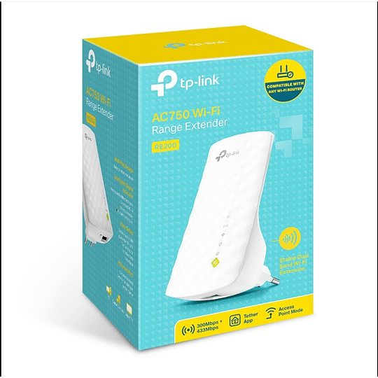 Repetidor Extensor de Señal Tp Link RE 200 V5 – AC 750 Wi-Fi – Blanco Doble Banda - 120V/240V