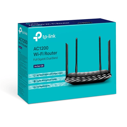 Router TP-link, Archer C6, Wifi - Doble banda - AC 1200 Full Gigabit Mu-mimo Negro 100V/240V