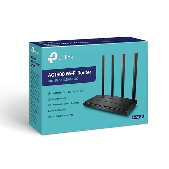 Router TP-link, Archer C80, Wifi - Doble banda - AC 1900 4 Antenas V2.20