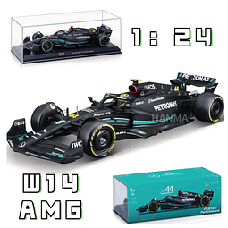 Bburago-Mercedes AMG F1 Team W14, coche de aleación fundido a presión, vehículos coleccionables de juguete, 1:24, #44 2023, Hamilton 