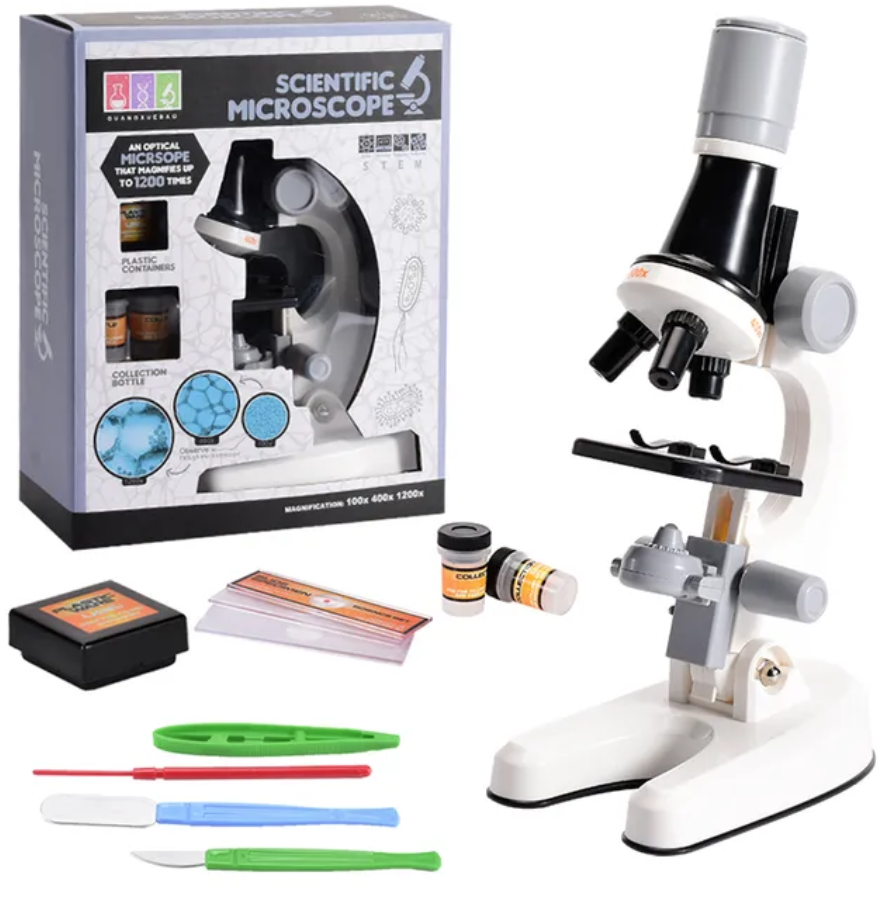 Microscopio Para Niños 3 Escalas C/ Accesorios Hasta 1200x
