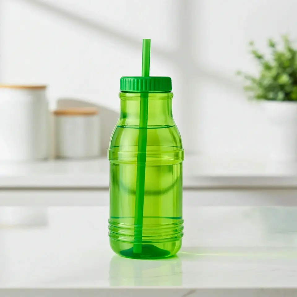 Botella con Popote Traslúcida verde 1.2 Litros 3