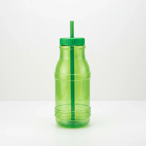 Botella con Popote Traslúcida verde 1.2 Litros
